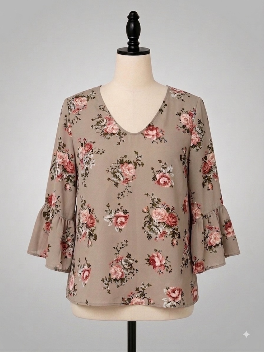 Floral Ruffle-Sleeve V-Neck Top